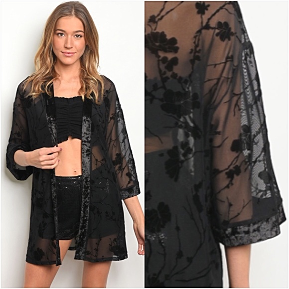 Stunning Velvet Mesh Kimono Cardi SM - Picture 6 of 8